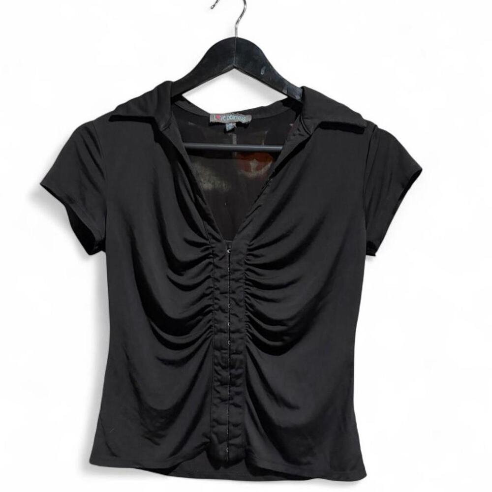 Black ruched button up blouse